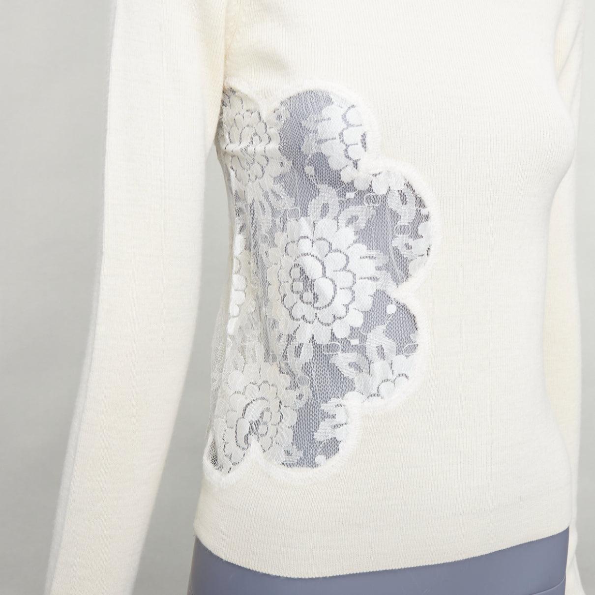 D&G by DOLCE & GABBANA crema in lana merino floreale  dolcevita in pizzo trasparente IT42 M in vendita 2