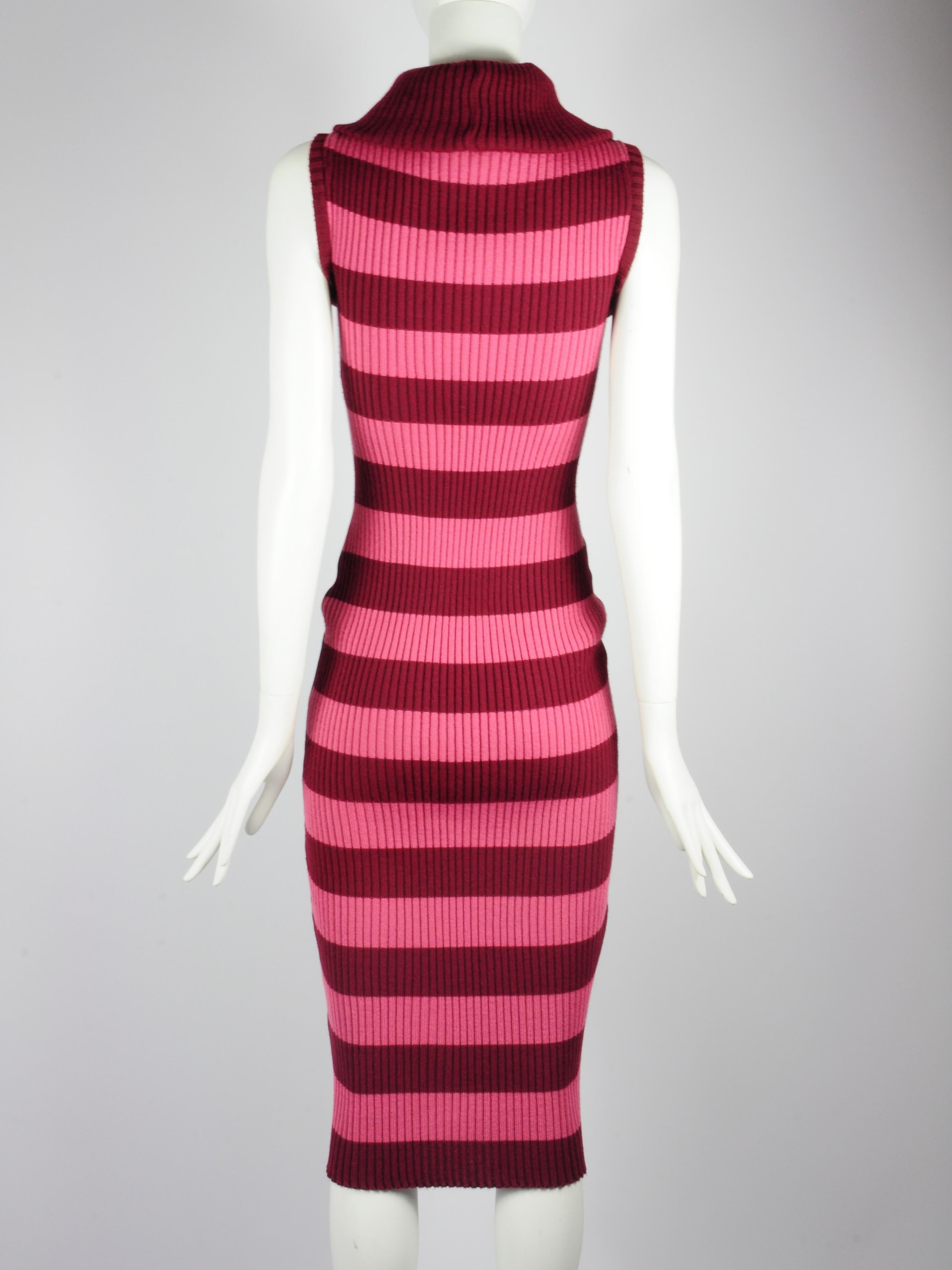 D&G Dolce & Gabbana Denim and Knitwear Dress Striped Turtleneck Sleeveless 1990s For Sale 10