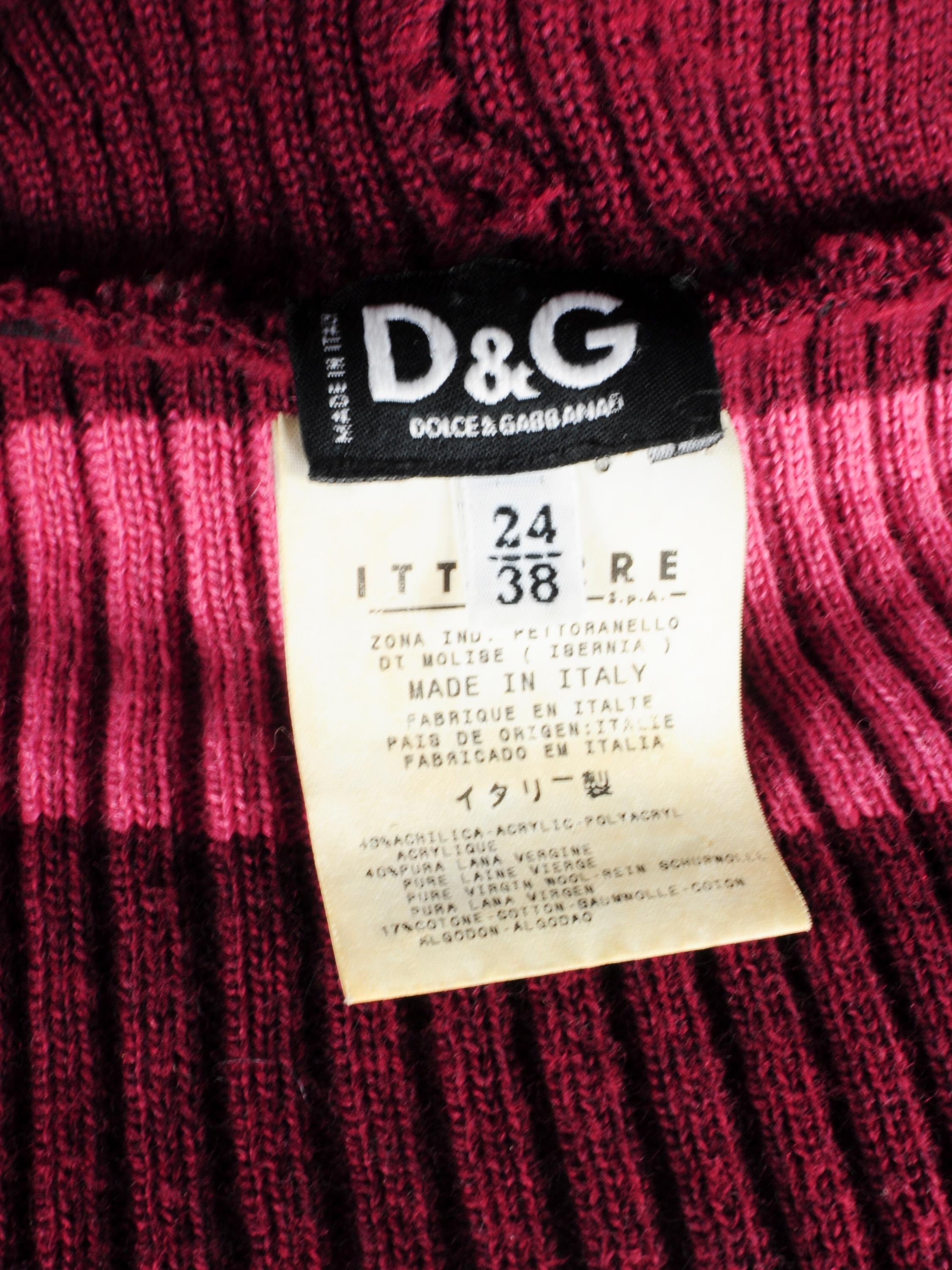 D&G Dolce & Gabbana Denim and Knitwear Dress Striped Turtleneck Sleeveless 1990s For Sale 14