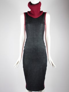 D&G Dolce & Gabbana Denim and Knitwear Dress Striped Turtleneck Sleeveless 1990s