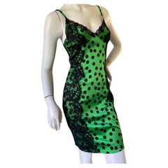 D&G Dolce & Gabbana Festive Green Polka Dot Lace Trim Cocktail Dress 