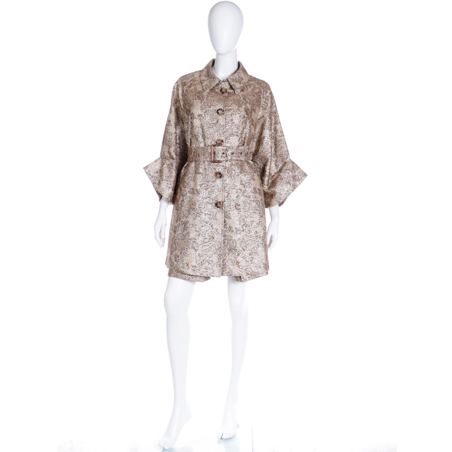 D&G Dolce & Gabbana Gold Floral Dress and Coat With Belt Amy Winehouse 2007 2
