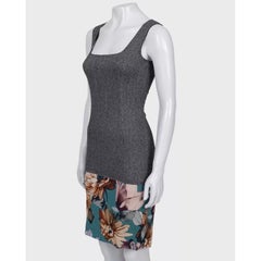 D&G Dolce & Gabbana Gray Silk Wool Fitted Floral Hem Dress IT 36 XXS
