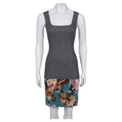 D&G Dolce & Gabbana Gray Silk Wool Fitted Floral Hem Dress IT 36 XXS