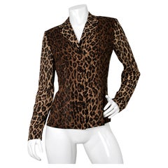 D&G Dolce & Gabbana Leopard Print Silk Button-Up Long Sleeve Blouse circa 1990s