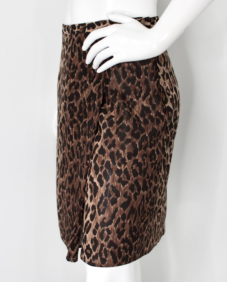 D&G Dolce and Gabbana Leopard Print Silk Skirt circa 1990s For