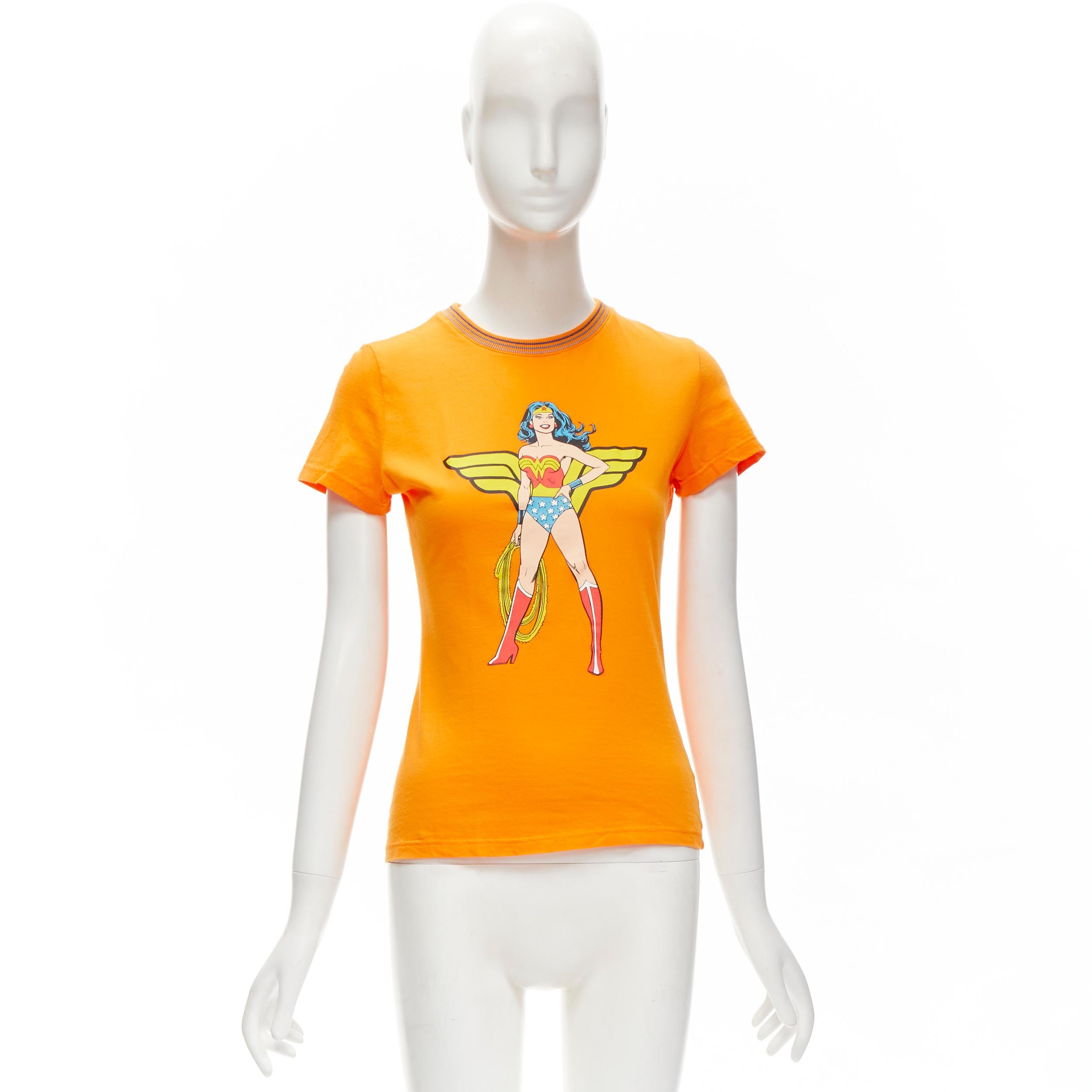 D&G DOLCE GABBANA Limited Edition Wonder Woman print orange cotton tshirt  XS 2
