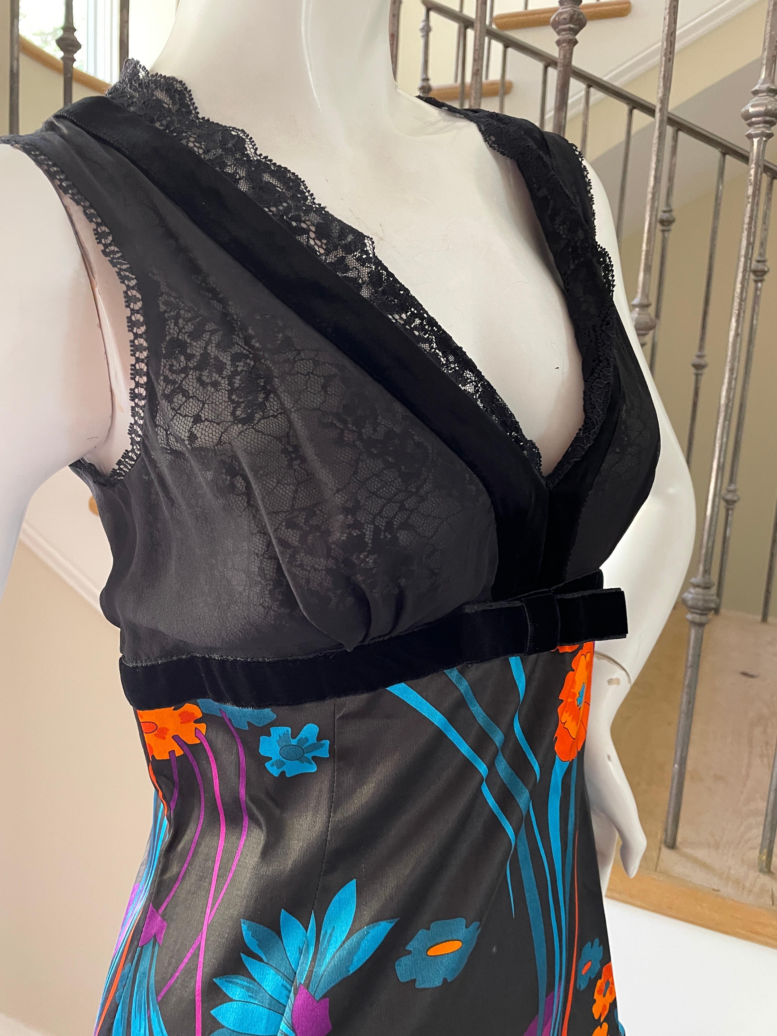 D&G Dolce & Gabbana Mod Print Velvet Trim Cocktail Dress with Sheer Bust In Excellent Condition For Sale In Cloverdale, CA