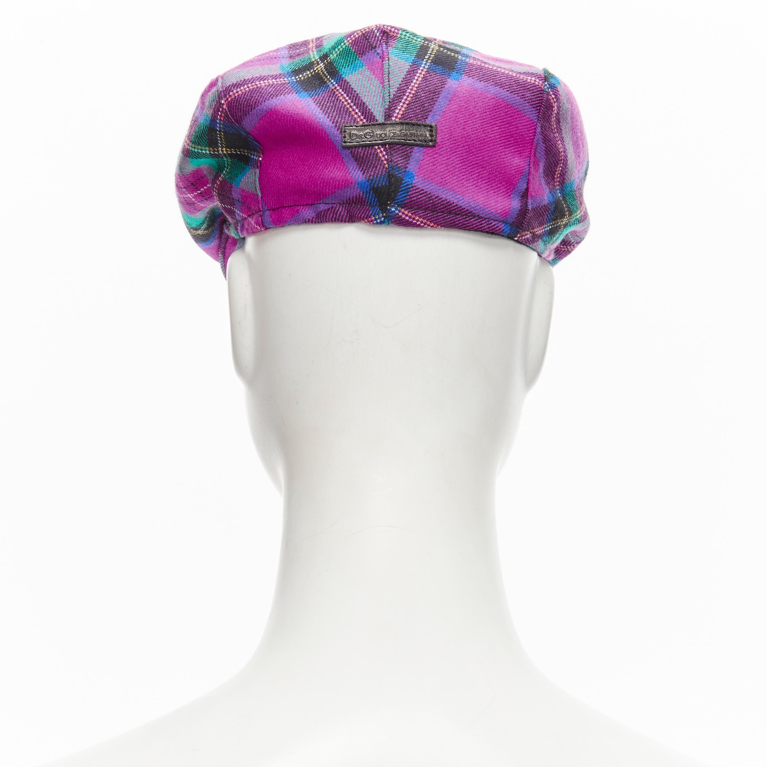 D&G DOLCE GABBANA pink plaid check virgin wool newsboy hat M In Excellent Condition In Hong Kong, NT