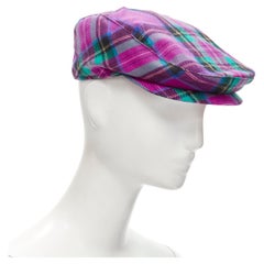 D&G DOLCE GABBANA pink plaid check virgin wool newsboy hat M