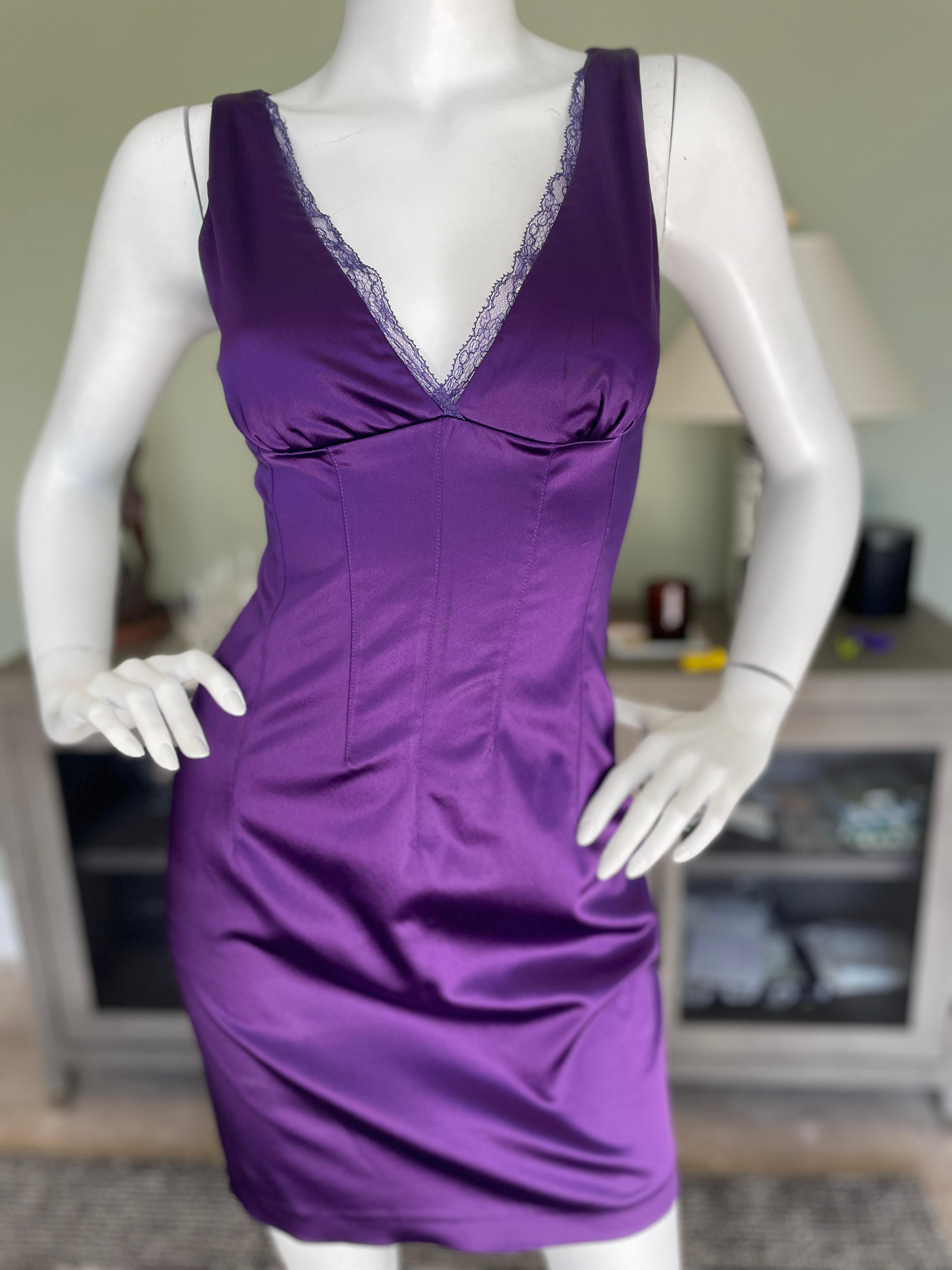 D&G Dolce & Gabbana Purple Lace Trim Cocktail Dress 
Size 42, but runs small.
Bust 32