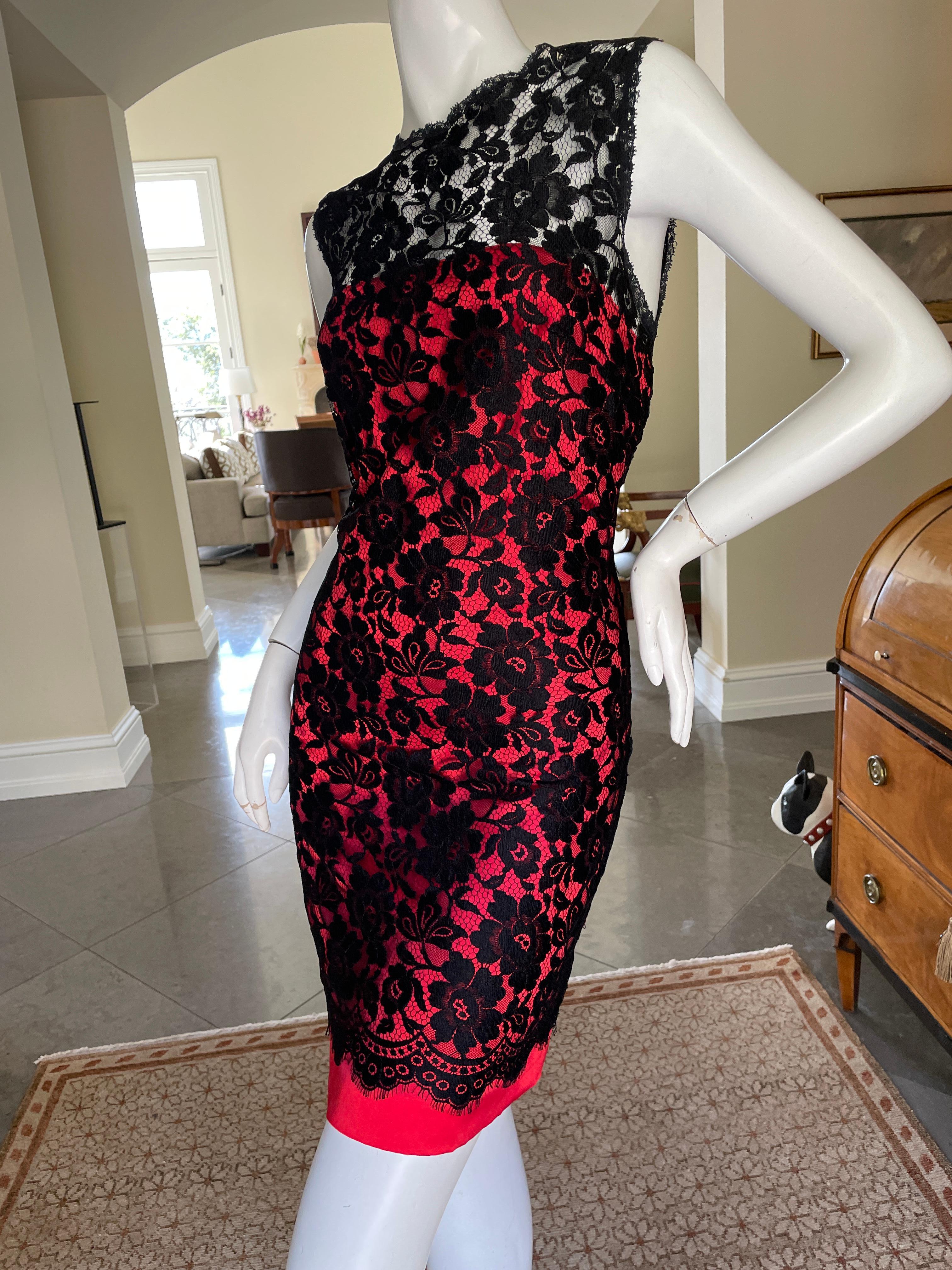 D&G by Dolce & Gabbana Vintage Black Lace Overlay Red Cocktail Dress 
  Size 36
 Bust 32