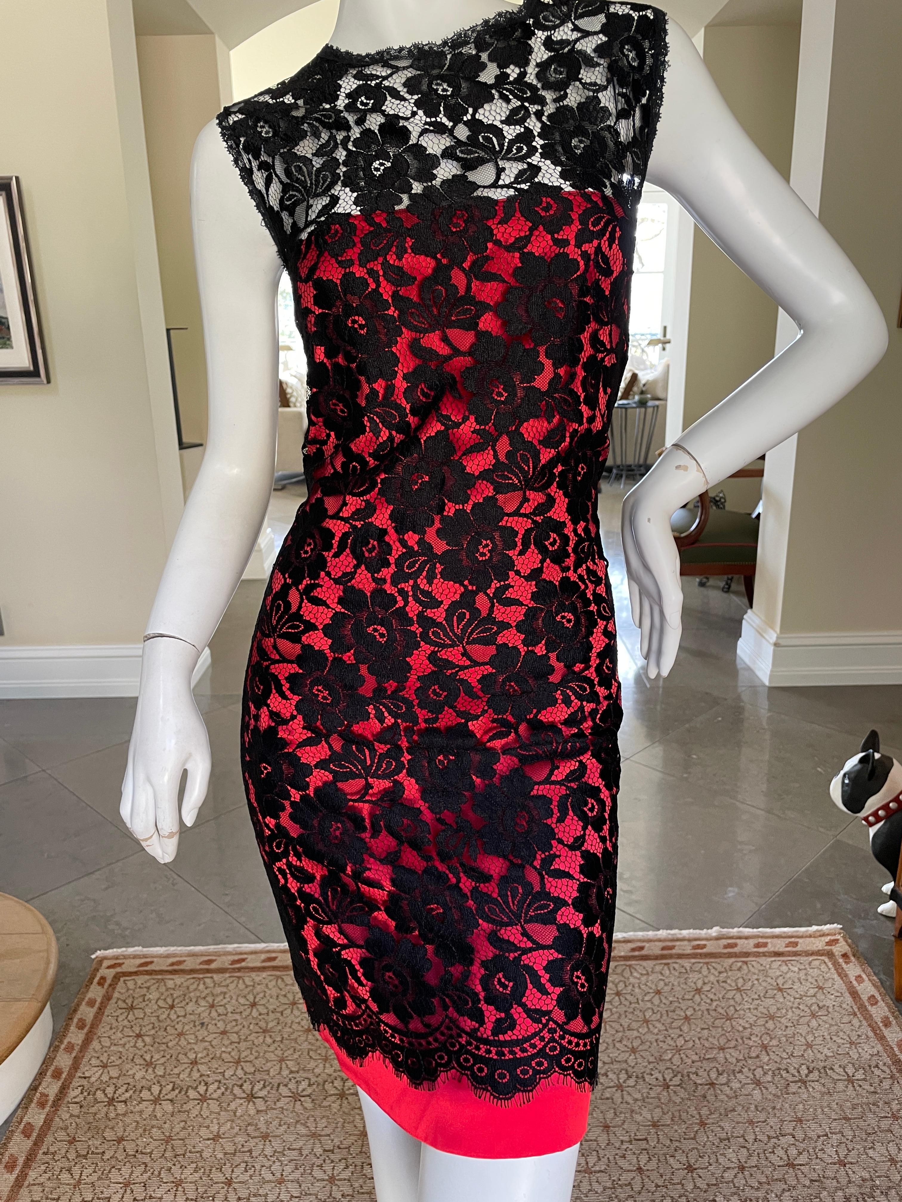 red dress with black mesh overlay