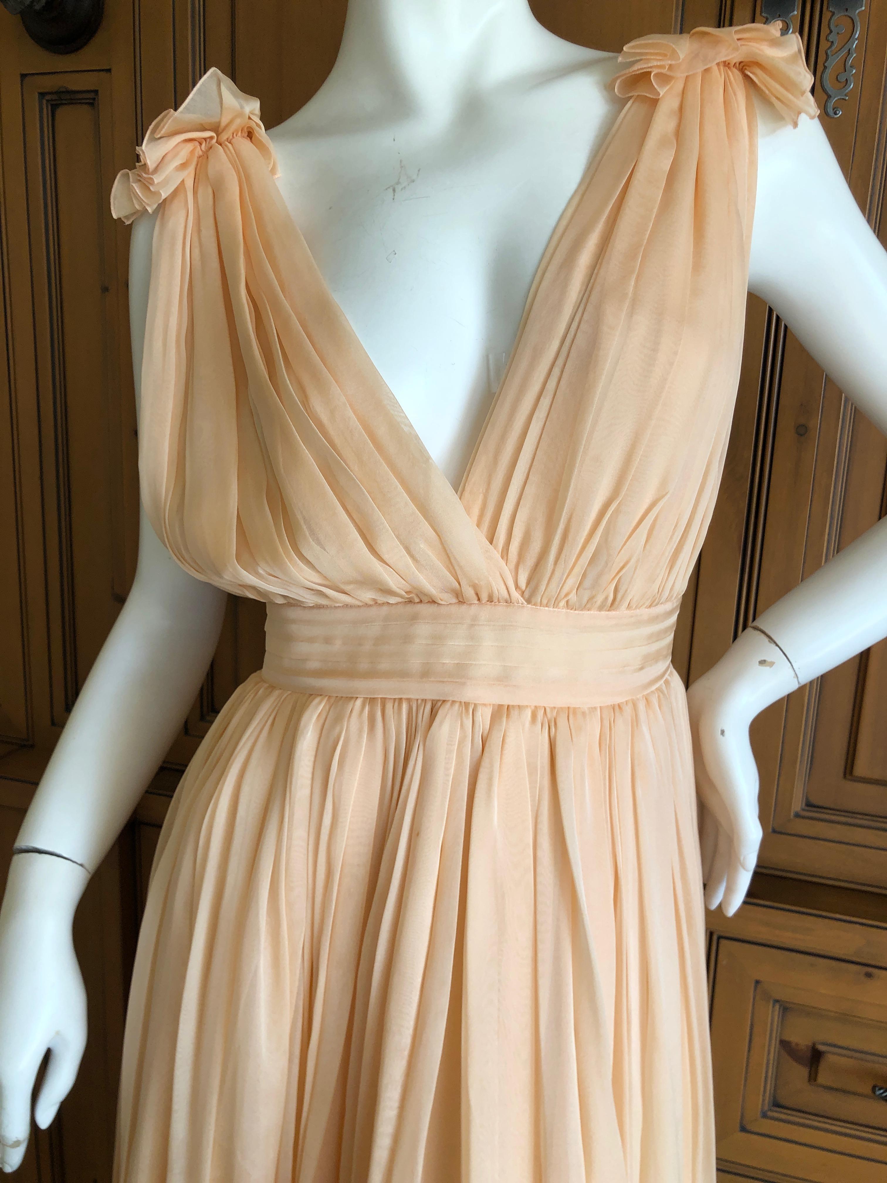 D&G Dolce & Gabbana Romantic Apricot Pink Silk Flowing Low Cut Evening Dress  For Sale 1