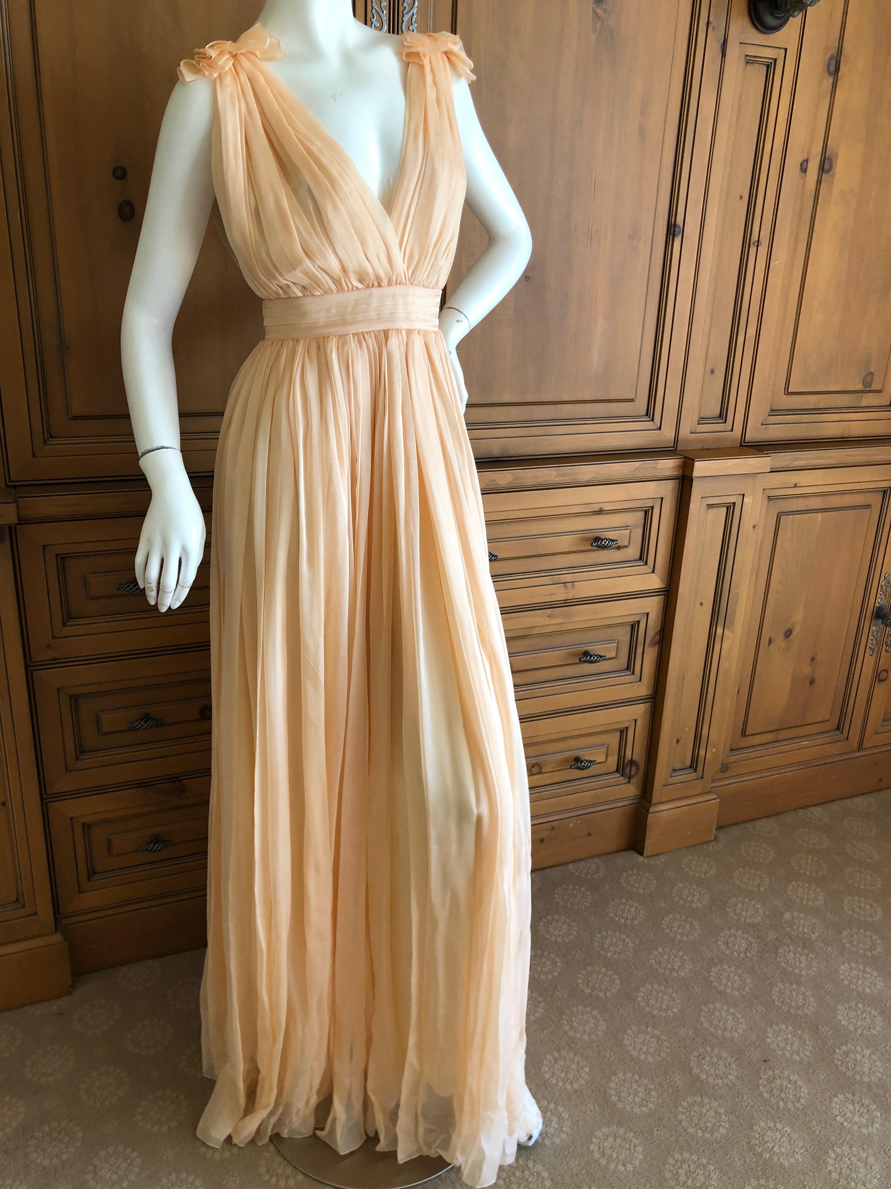 D&G Dolce & Gabbana Romantic Apricot Pink Silk Flowing Low Cut Evening Dress  For Sale 2