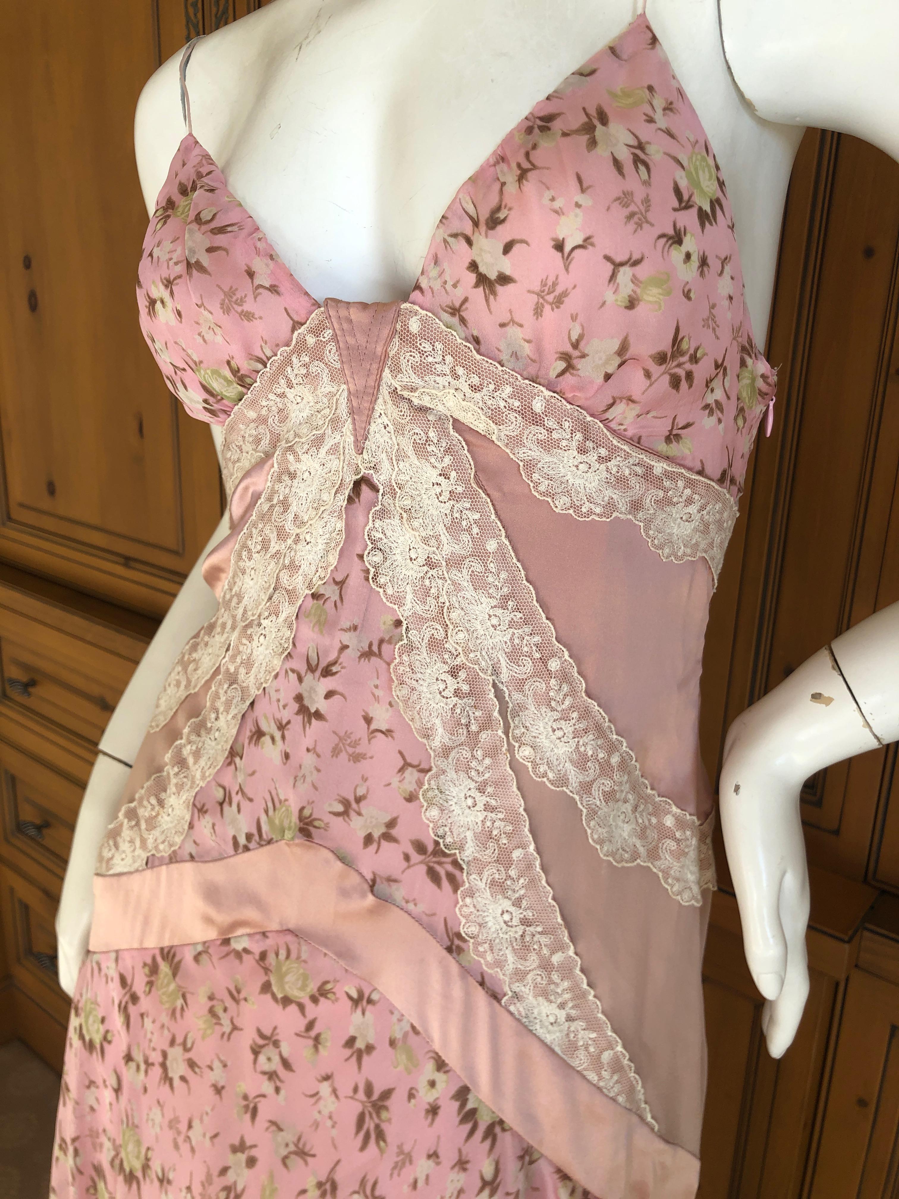 Beige D&G Dolce & Gabbana Romantic Pink Silk Dress with Lace Details For Sale