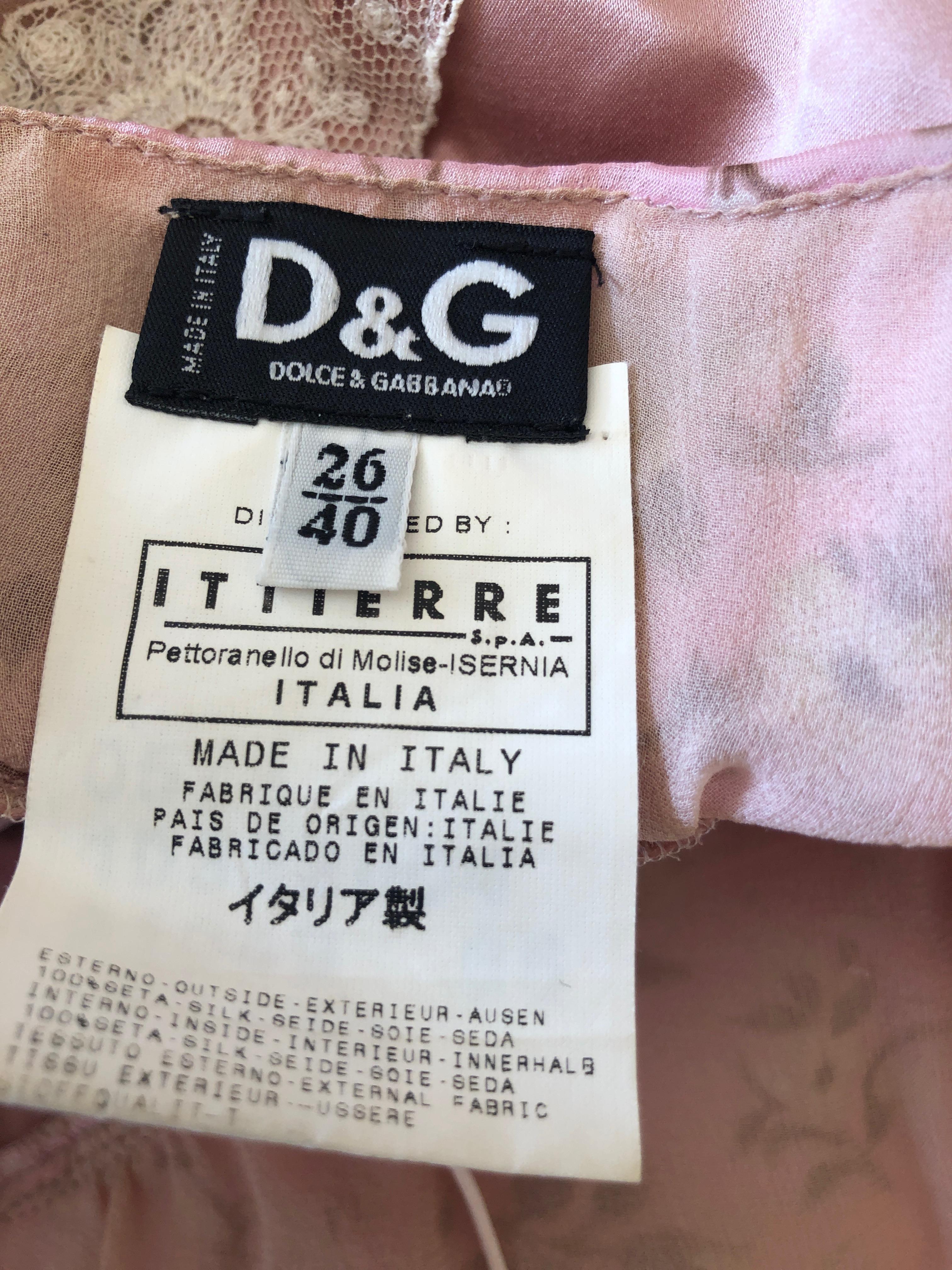 D\u0026G Dolce and Gabbana Romantic Pink Silk Dress with Lace Details For Sale  at 1stDibs