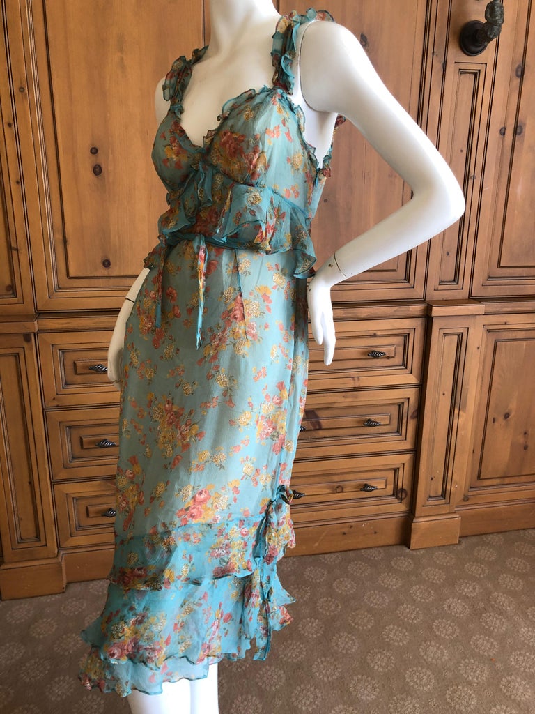 Vintage S/S 2004 Dolce & Gabbana Silk Patchwork Ruffle Mini Dress