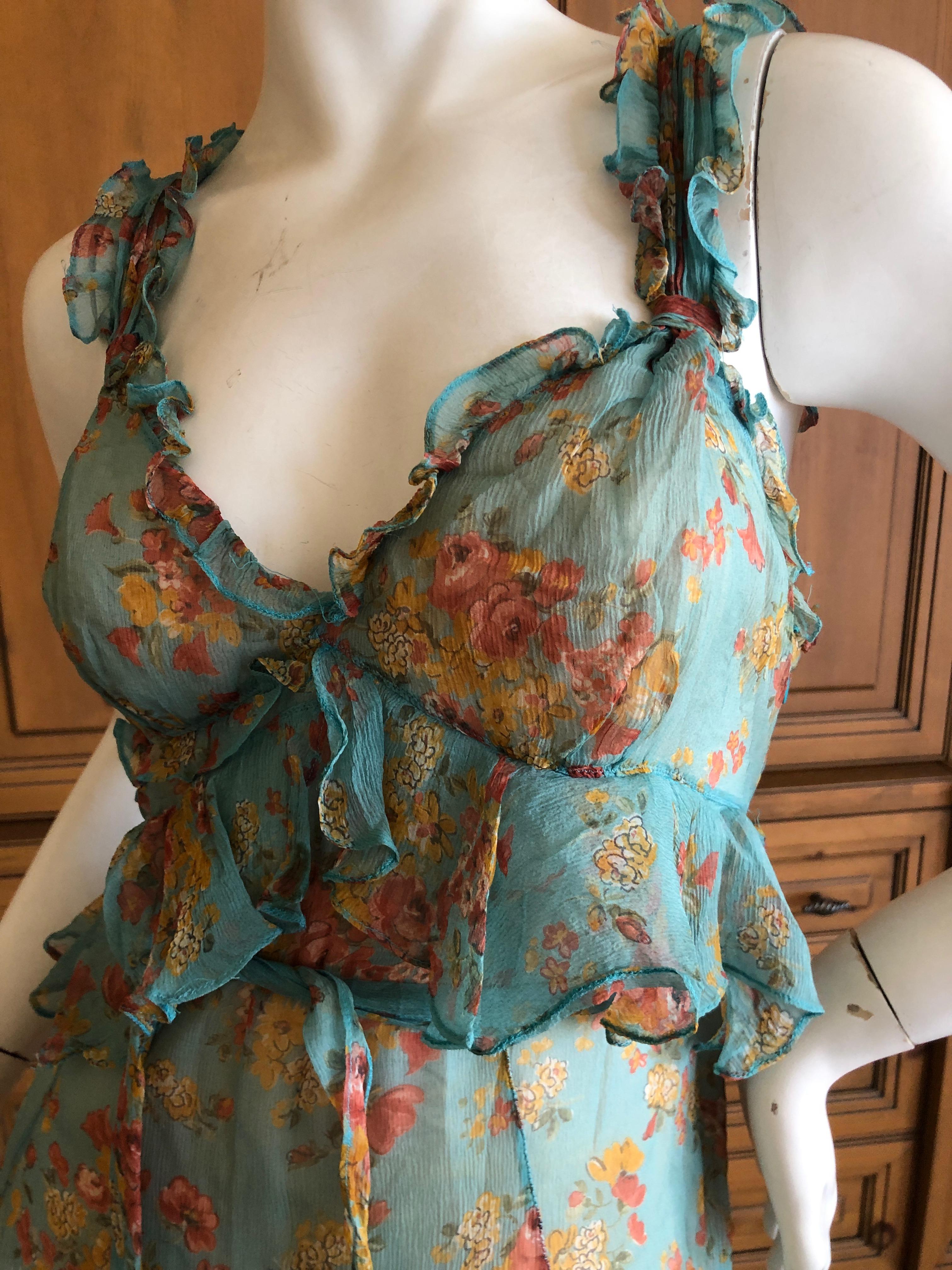 D&G Dolce & Gabbana Romantic Vintage Ruffled Silk Chiffon Floral Dress In Excellent Condition In Cloverdale, CA