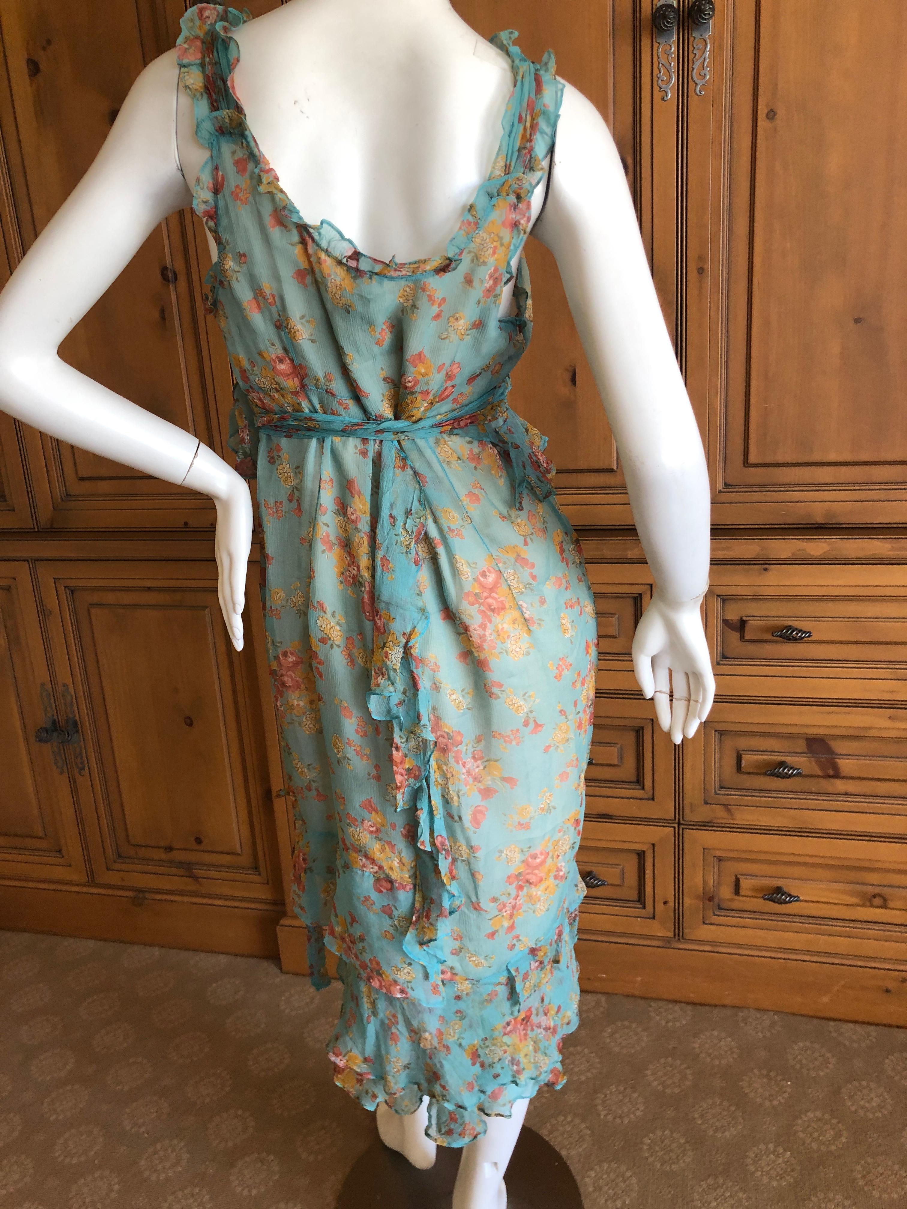 Women's D&G Dolce & Gabbana Romantic Vintage Ruffled Silk Chiffon Floral Dress