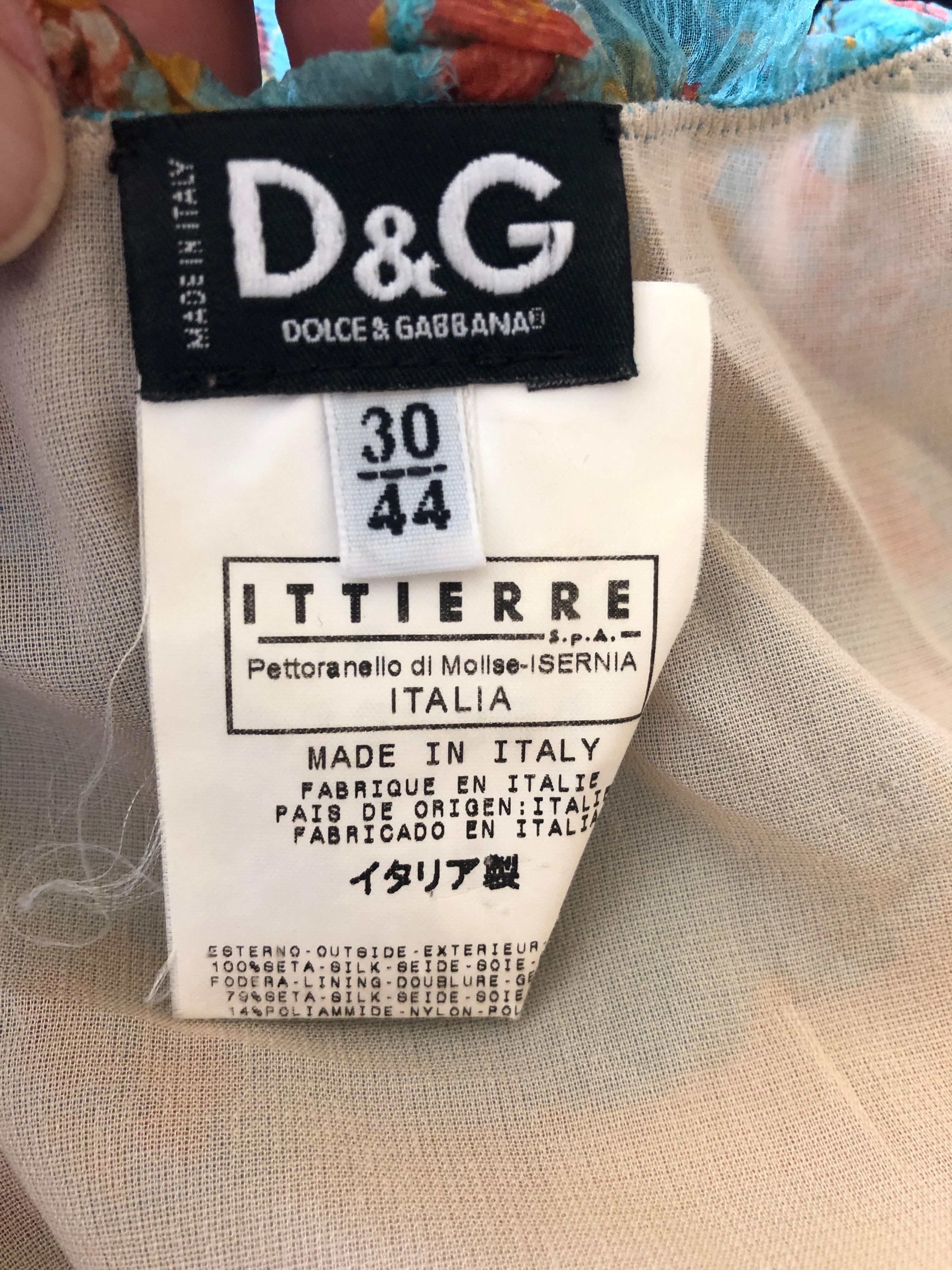 D&G Dolce & Gabbana Romantic Vintage Ruffled Silk Chiffon Floral Dress 1