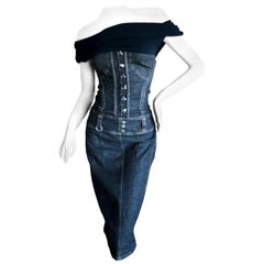 D&G Dolce & Gabbana Sexy Vintage Dunkle Denim Schulterfreies Korsettkleid