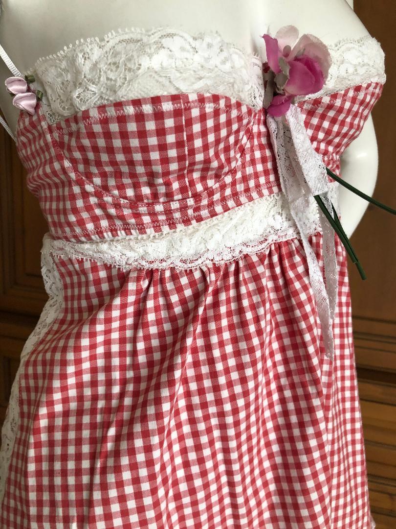 D&G Dolce & Gabbana Sexy Vintage Lace Trimmed Gingham Dress.
Size 40, runs really small
 Bust 32'
Waist 26