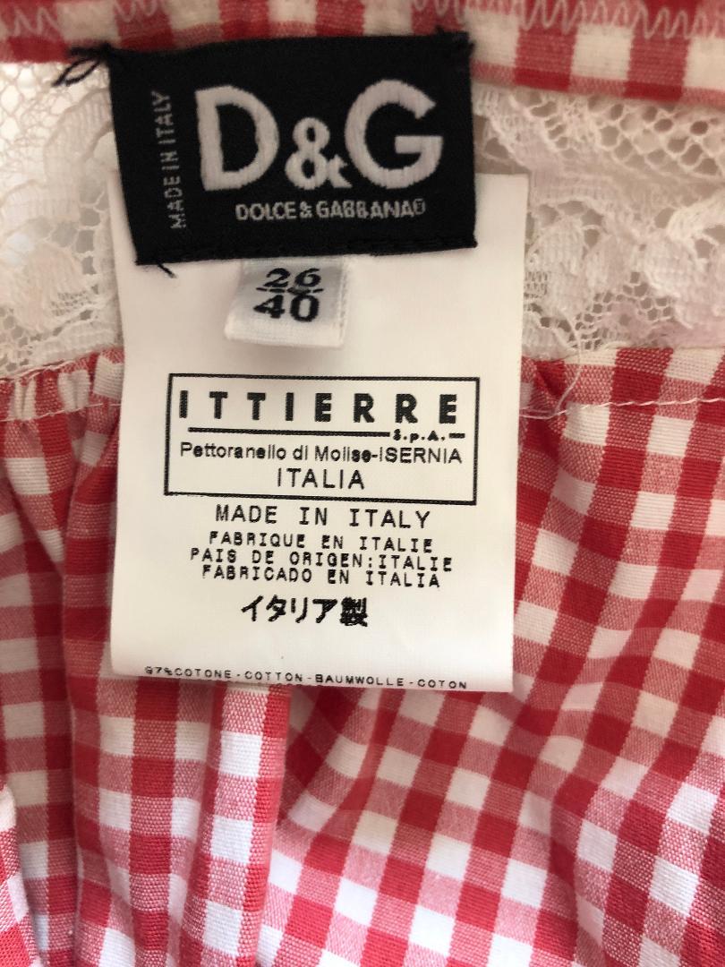 D&G Dolce & Gabbana Sexy Vintage Lace Trimmed Gingham Dress In Excellent Condition In Cloverdale, CA