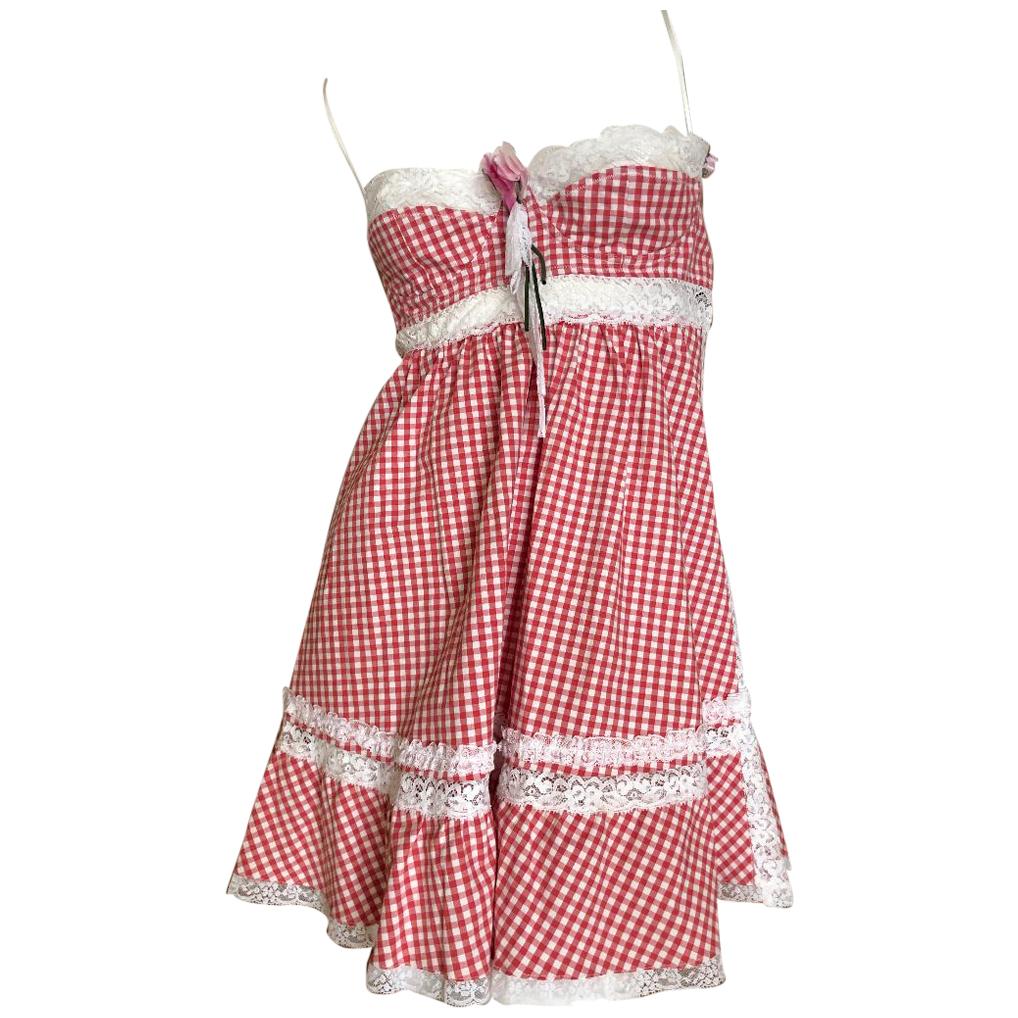 D&G Dolce & Gabbana Sexy Vintage Lace Trimmed Gingham Dress