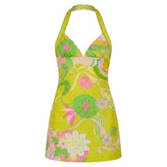 D&G Dolce & Gabbana Frühjahr 2004 Blumiges Minikleid mit Swarovski-Kristall