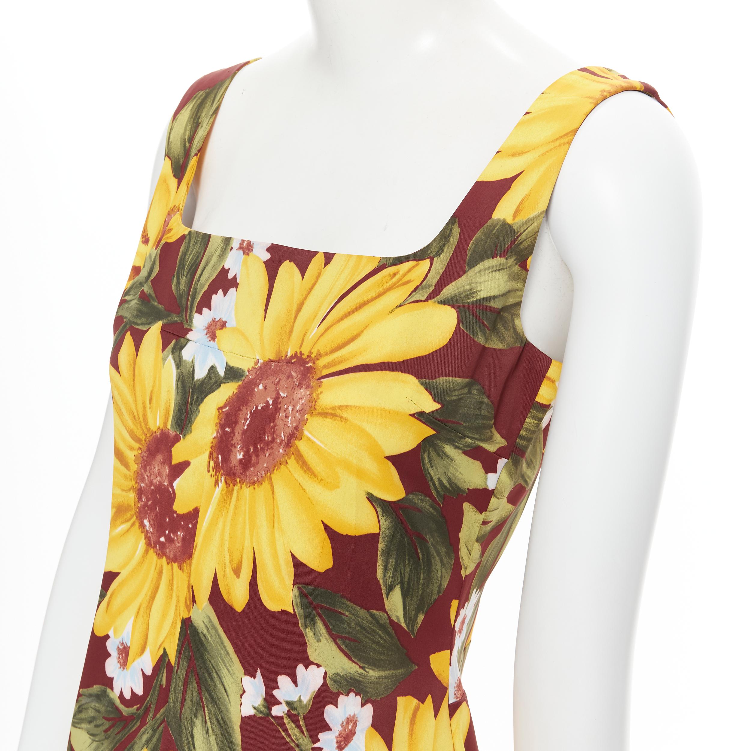 Brown D&G DOLCE GABBANA sunflower floral print bodycon sheath dress IT42 M