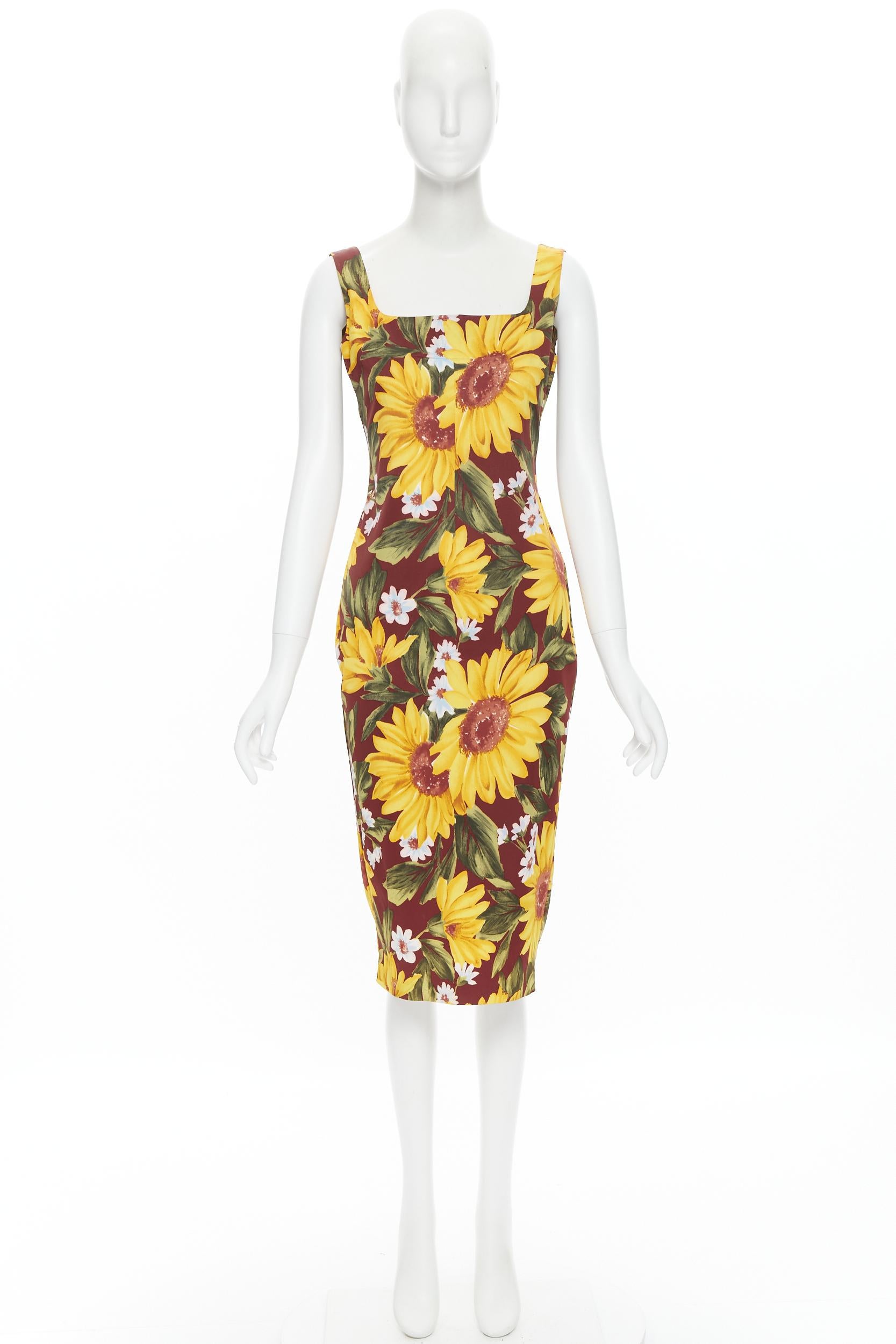 D&G DOLCE GABBANA sunflower floral print bodycon sheath dress IT42 M 1