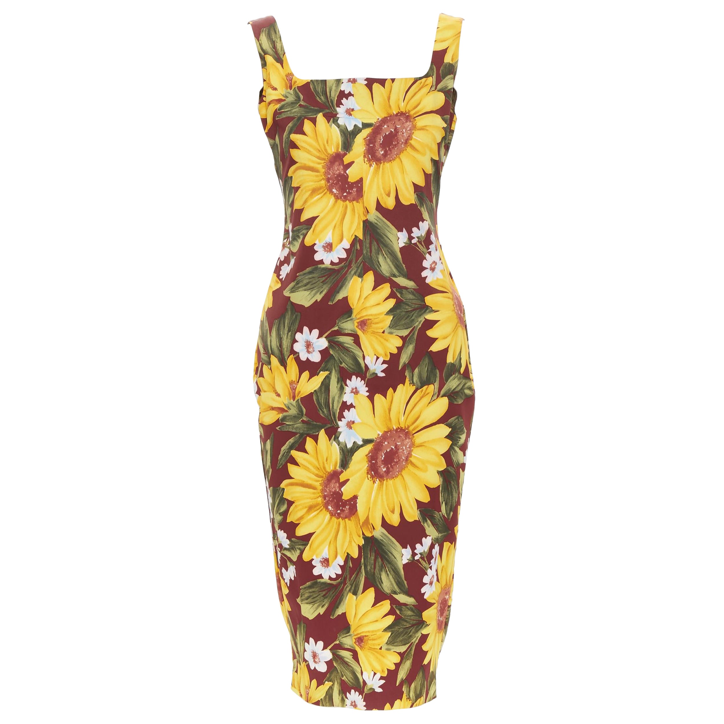 D&G DOLCE GABBANA Vestido ajustado con estampado floral de girasoles IT42 M