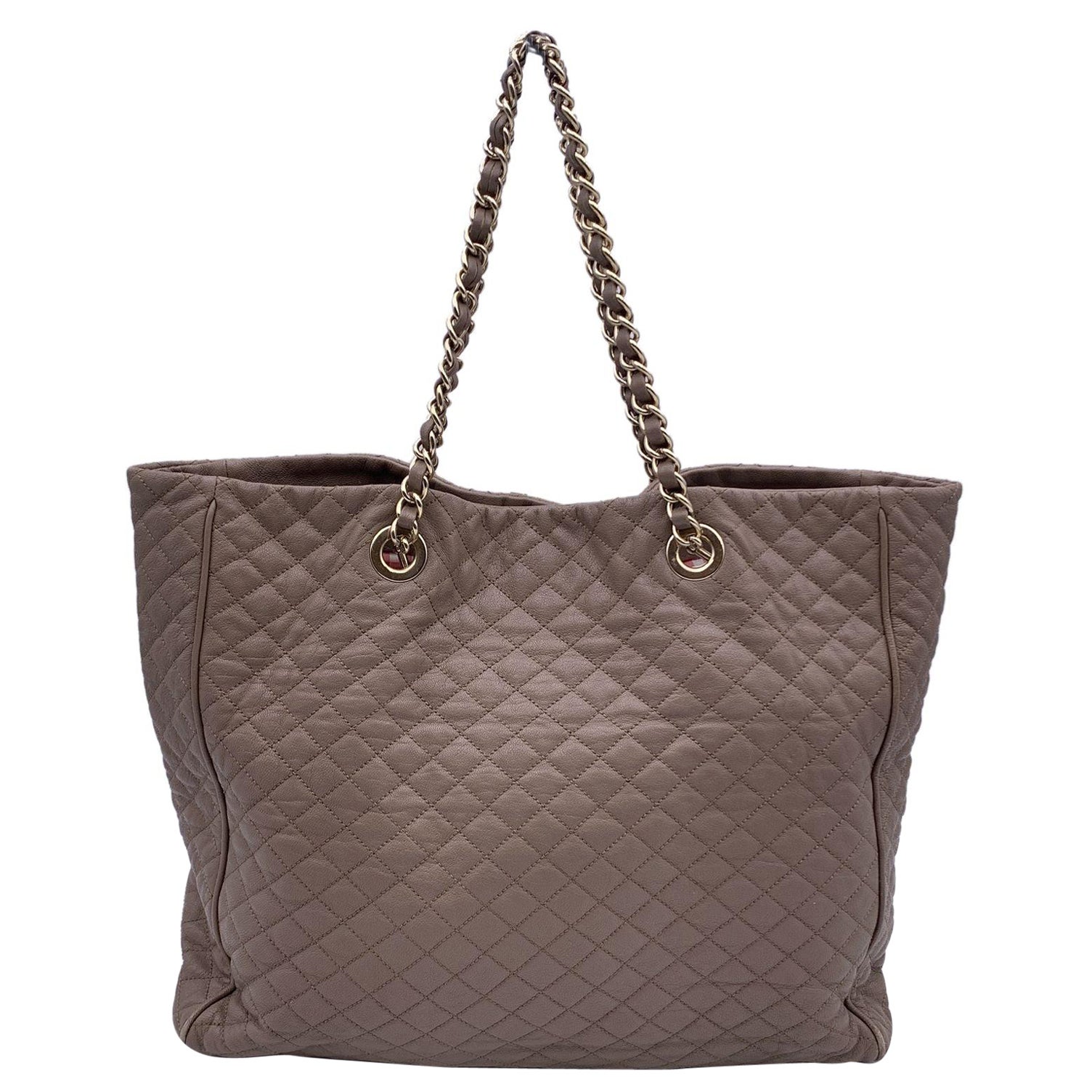 D&G Dolce 
Gabbana Taupe Quilted Leather Lily Glam Tote Bag