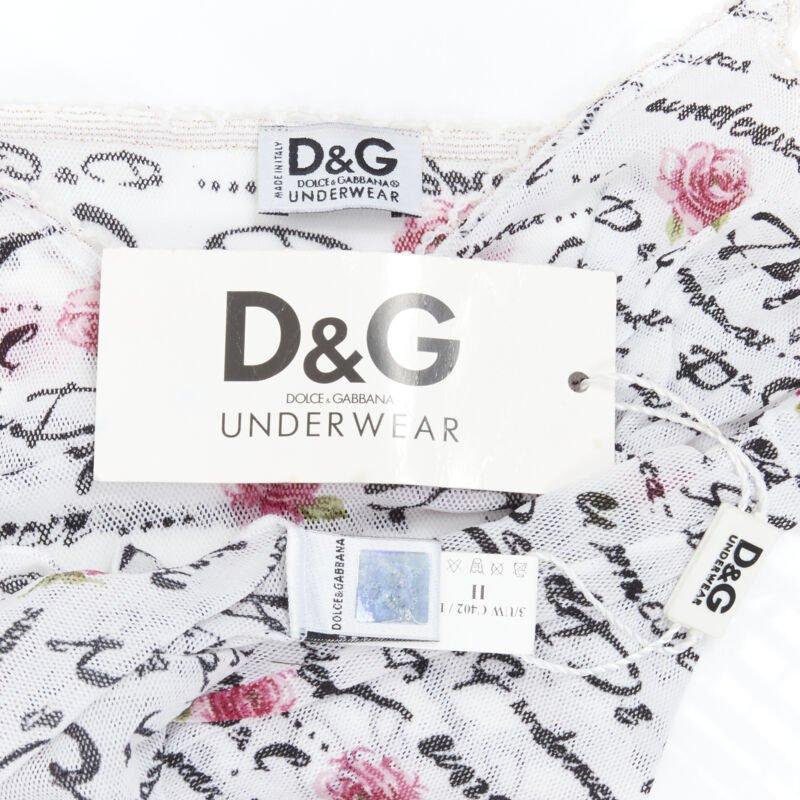 D&G DOLCE GABBANA Underwear white logo rose mesh lace trim cami tank top M For Sale 7