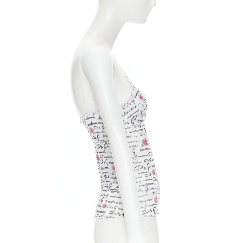 D&G DOLCE GABBANA Underwear white logo rose mesh lace trim cami tank top M In Good Condition For Sale In Hong Kong, NT