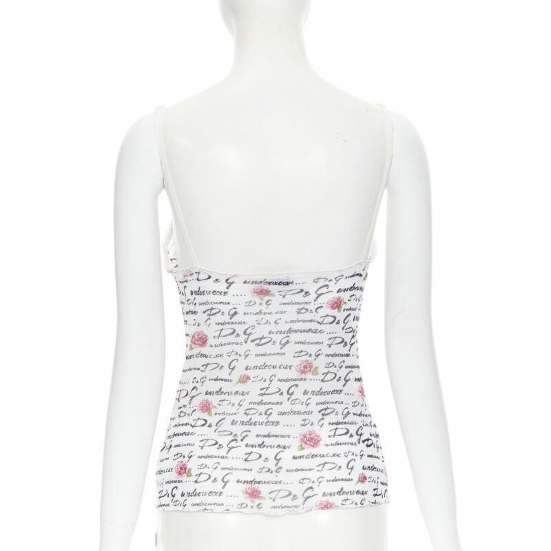 Women's D&G DOLCE GABBANA Underwear white logo rose mesh lace trim cami tank top M For Sale