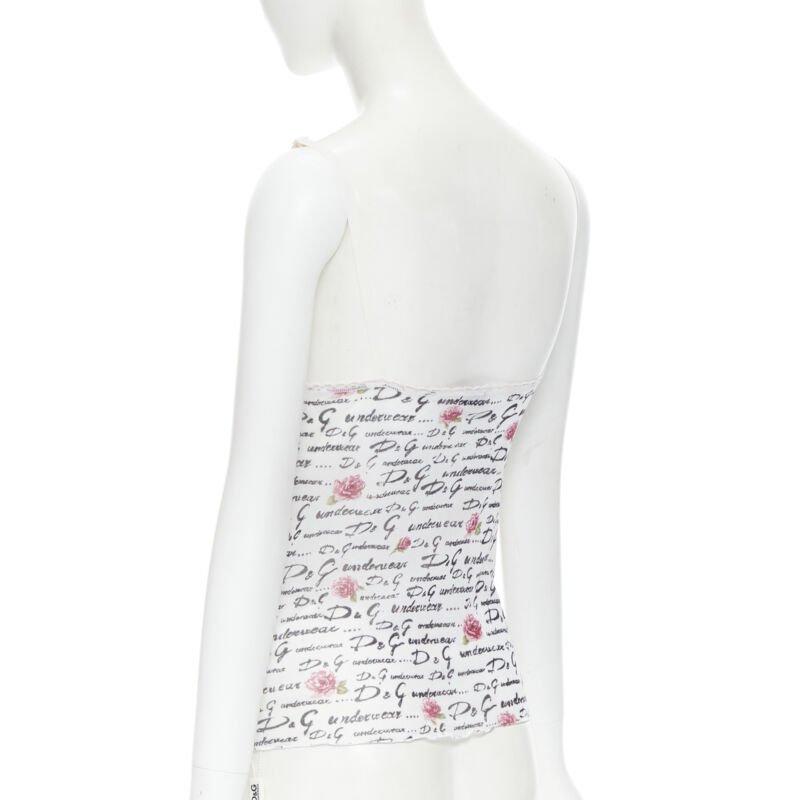 D&G DOLCE GABBANA Underwear white logo rose mesh lace trim cami tank top M For Sale 1