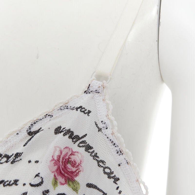 D&G DOLCE GABBANA Underwear white logo rose mesh lace trim cami tank top M For Sale 2