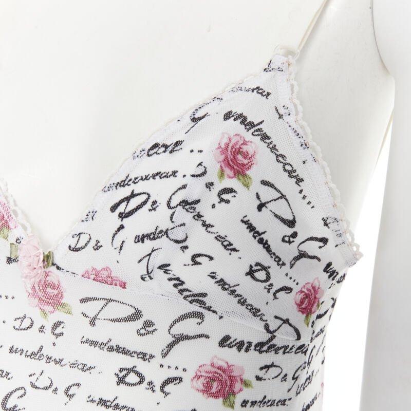 D&G DOLCE GABBANA Underwear white logo rose mesh lace trim cami tank top M For Sale 3