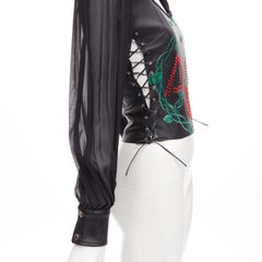 D&G DOLCE GABBANA Vintage 2001 Runway SilverSnake leather corset blouse IT38 XS