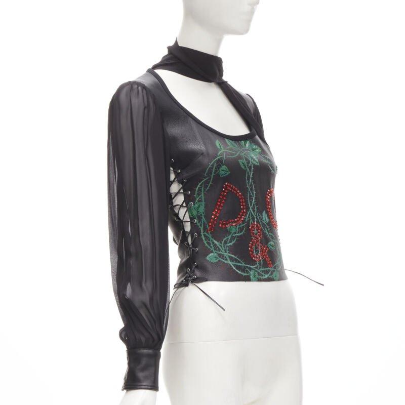 D&G DOLCE GABBANA Vintage 2001 Maßgeschneiderte Lederkorsett-Bluse IT38 XS (Schwarz) im Angebot