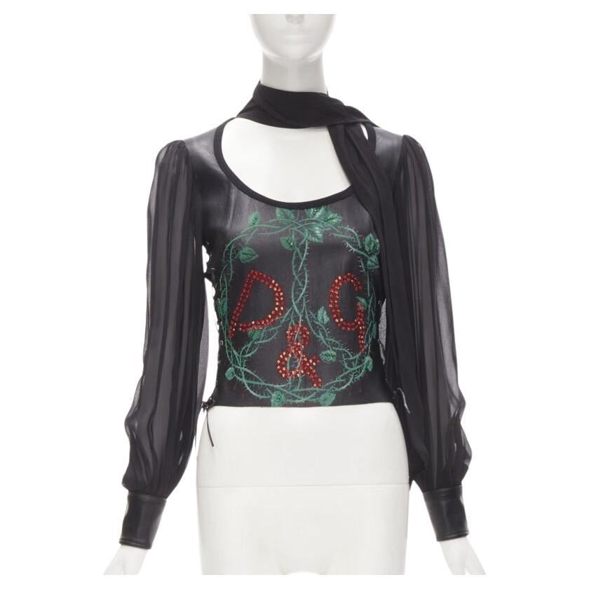 D&G DOLCE GABBANA Vintage 2001 blusa corsé de cuero escamada IT38 XS