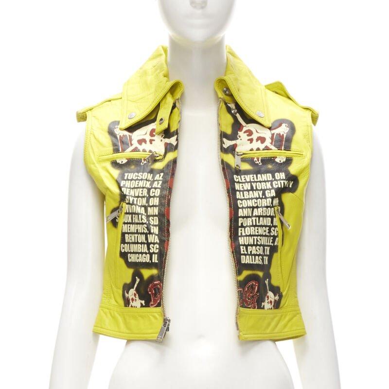 D&G DOLCE GABBANA Vintage 2001 gelbe moderne Beauty Rock Leder-Bikerjacke IT38 XS (Beige) im Angebot