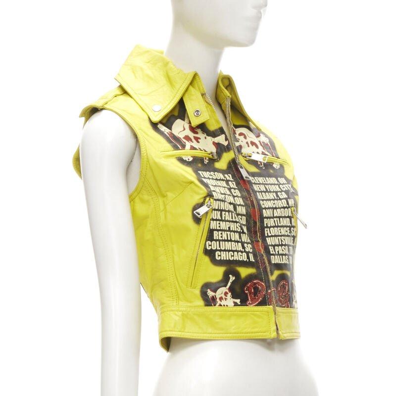 D&G DOLCE GABBANA Vintage 2001 gelbe moderne Beauty Rock Leder-Bikerjacke IT38 XS im Zustand „Neu“ im Angebot in Hong Kong, NT