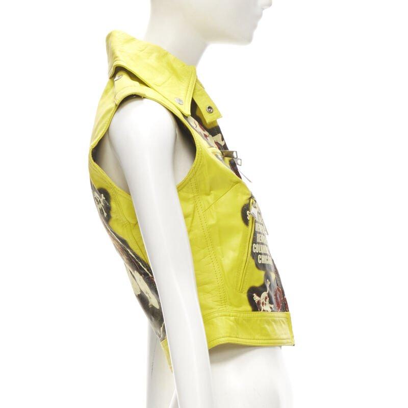 D&G DOLCE GABBANA Vintage 2001 gelbe moderne Beauty Rock Leder-Bikerjacke IT38 XS Damen im Angebot