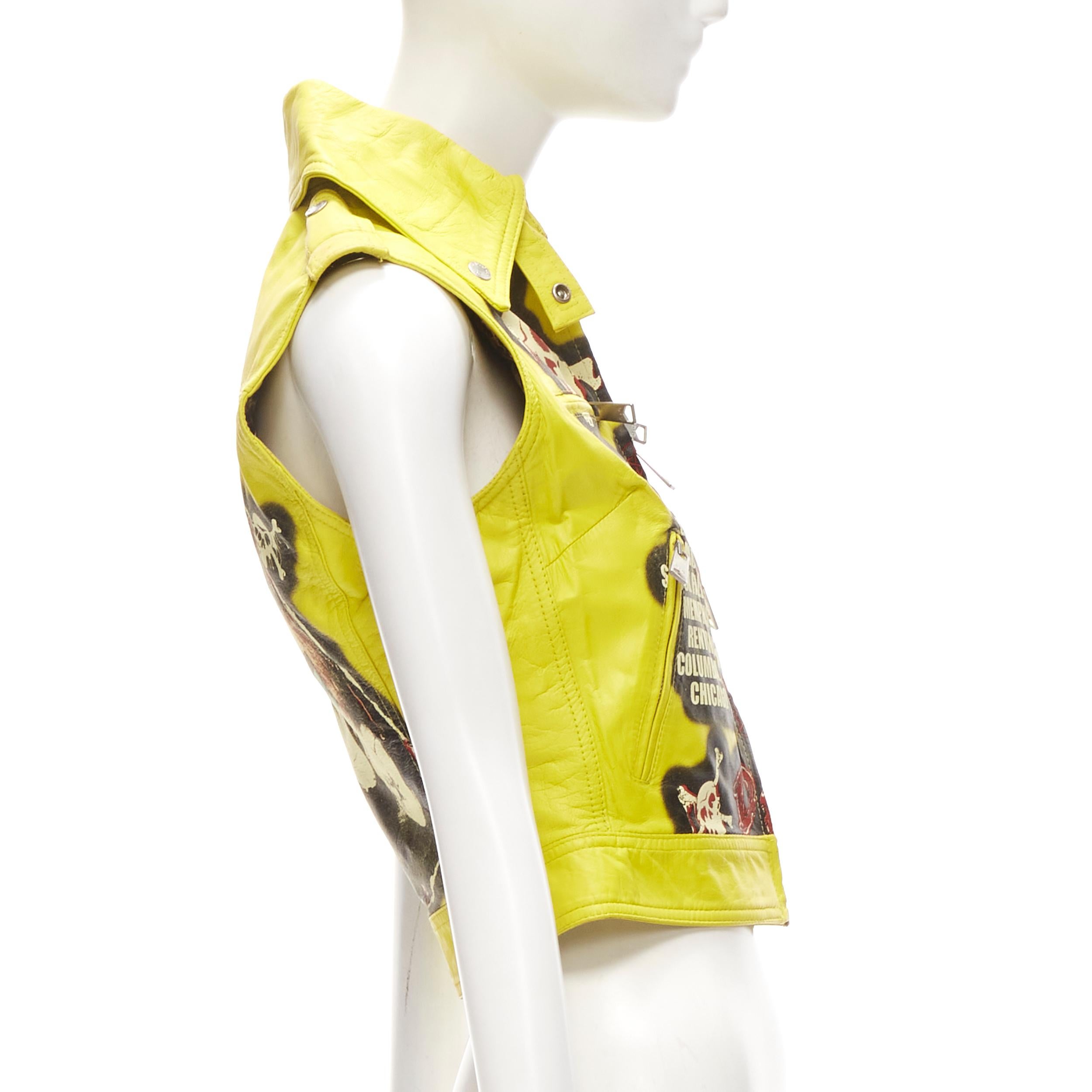 D&G DOLCE GABBANA Vintage 2001 yellow Modern Beauty rock leather biker IT38 XS In New Condition For Sale In Hong Kong, NT
