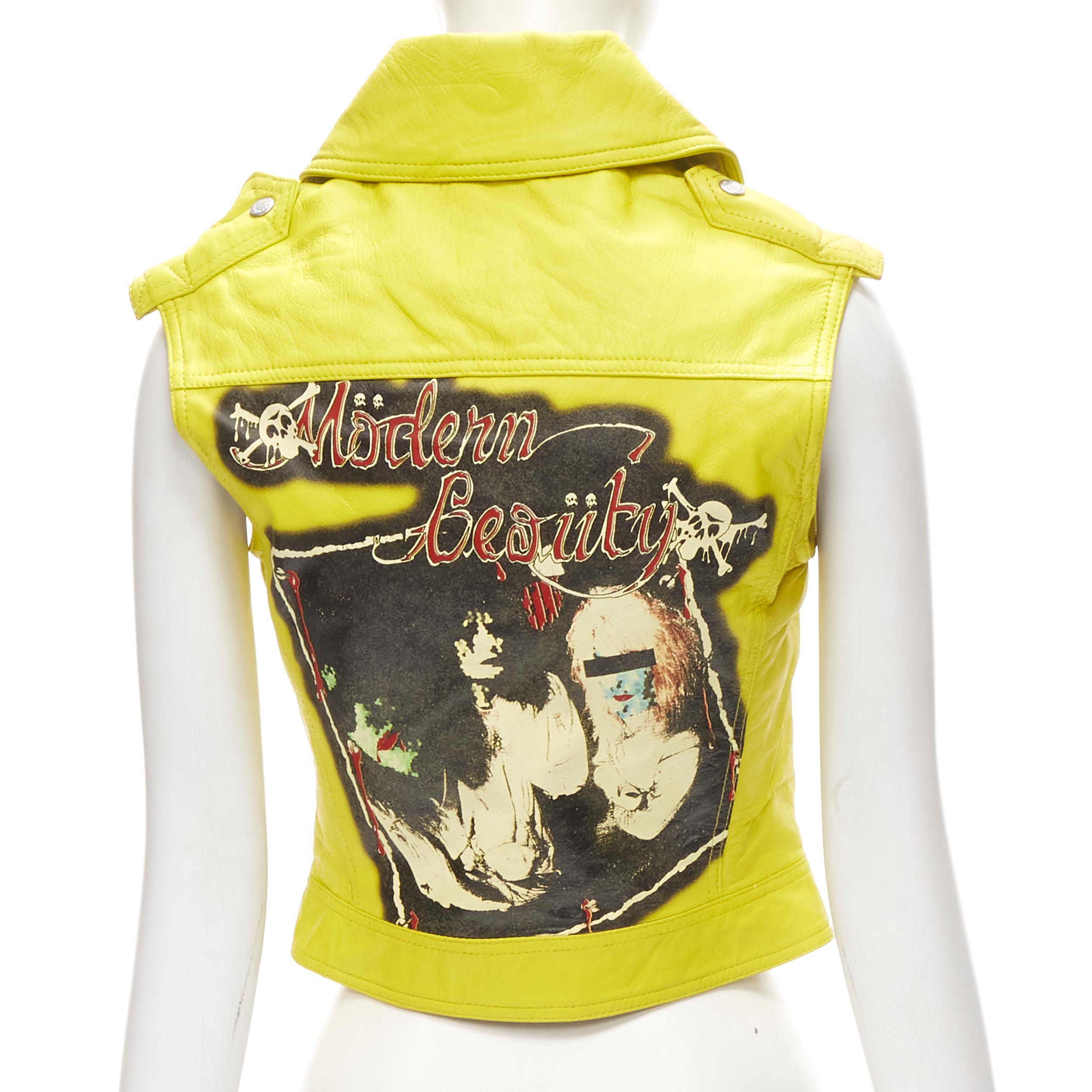 Women's D&G DOLCE GABBANA Vintage 2001 yellow Modern Beauty rock leather biker IT38 XS For Sale