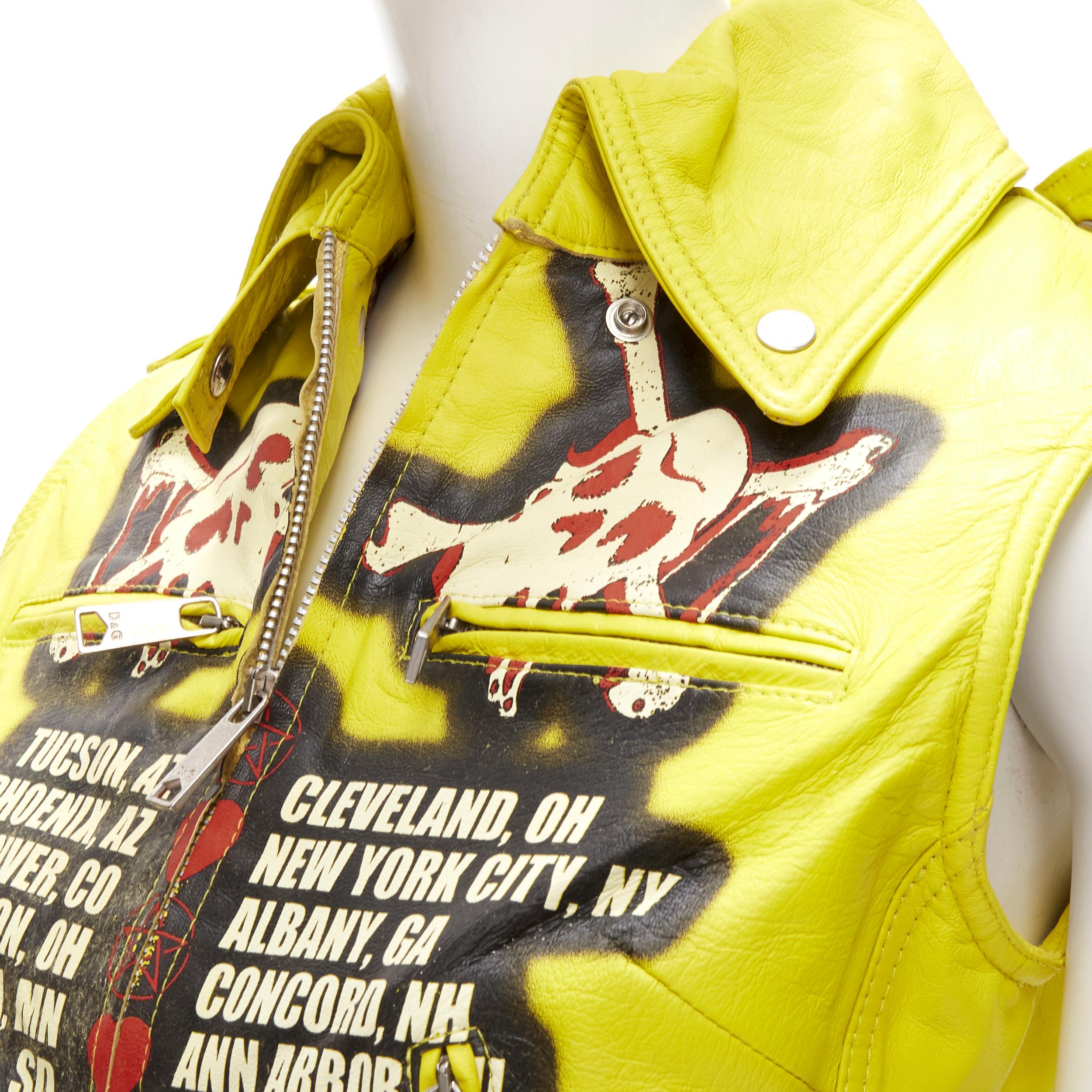 D&G DOLCE GABBANA Vintage 2001 gelbe moderne Beauty Rock Leder-Bikerjacke IT38 XS 3