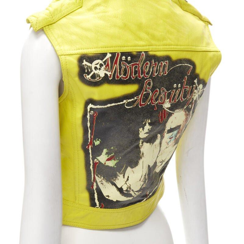 D&G DOLCE GABBANA Vintage 2001 gelbe moderne Beauty Rock Leder-Bikerjacke IT38 XS im Angebot 4